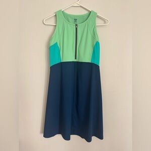 Title Nine Diamalete Athletic Dress Zip Front Colorblock Green Blue Size Small